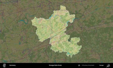 Ennepe-Ruhr-Kreis. Almanya 'nın idari alanı koyu renkli bir Topografik İnsani Yardım Stili haritasına vurgulandı ve özetlendi
