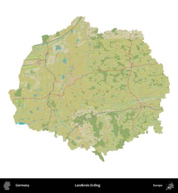 Landkreis Erding. Almanya 'nın idari bölgesi Topografik İnsani Stil Haritasında beyaza izole edildi