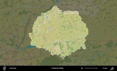 Landkreis Erding. Almanya 'nın idari alanı koyu renkli bir Topografik İnsani Yardım Stili haritasına vurgulandı ve özetlendi