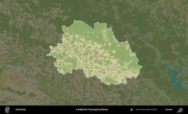 Landkreis Freyung-Grafenau. Almanya 'nın idari alanı koyu renkli bir Topografik İnsani Yardım Stili haritasına vurgulandı ve özetlendi