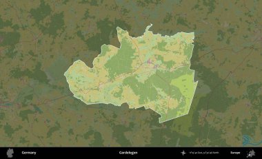 Gardelegen. Almanya 'nın idari alanı koyu renkli bir Topografik İnsani Yardım Stili haritasına vurgulandı ve özetlendi