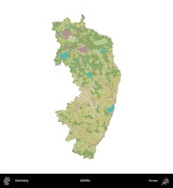 Gorlitz. Almanya 'nın idari bölgesi Topografik İnsani Stil Haritasında beyaza izole edildi
