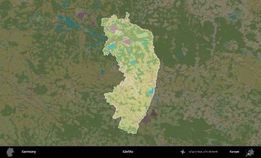 Gorlitz. Almanya 'nın idari alanı koyu renkli bir Topografik İnsani Yardım Stili haritasına vurgulandı ve özetlendi