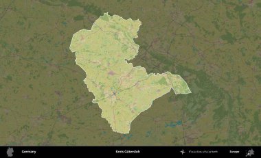 Kreis Gutersloh. Almanya 'nın idari alanı koyu renkli bir Topografik İnsani Yardım Stili haritasına vurgulandı ve özetlendi