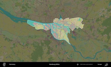 Hamburg-Mitte. Almanya 'nın idari alanı koyu renkli bir Topografik İnsani Yardım Stili haritasına vurgulandı ve özetlendi