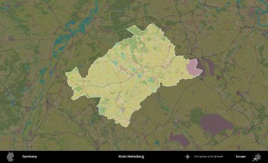 Kreis Heinsberg. Almanya 'nın idari alanı koyu renkli bir Topografik İnsani Yardım Stili haritasına vurgulandı ve özetlendi