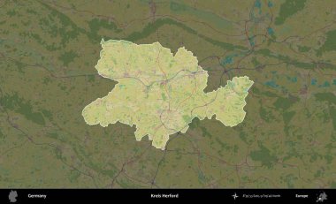 Kreis Herford. Almanya 'nın idari alanı koyu renkli bir Topografik İnsani Yardım Stili haritasına vurgulandı ve özetlendi