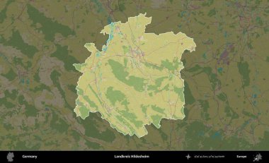 Landkreis Hildesheim. Almanya 'nın idari alanı koyu renkli bir Topografik İnsani Yardım Stili haritasına vurgulandı ve özetlendi