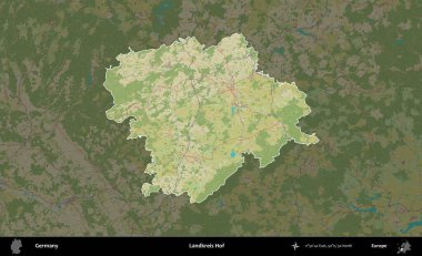 Landkreis Hof. Almanya 'nın idari alanı koyu renkli bir Topografik İnsani Yardım Stili haritasına vurgulandı ve özetlendi