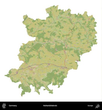 Hohenlohekreis. Almanya 'nın idari bölgesi Topografik İnsani Stil Haritasında beyaza izole edildi