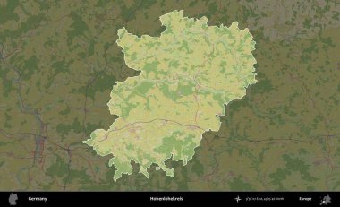Hohenlohekreis. Almanya 'nın idari alanı koyu renkli bir Topografik İnsani Yardım Stili haritasına vurgulandı ve özetlendi