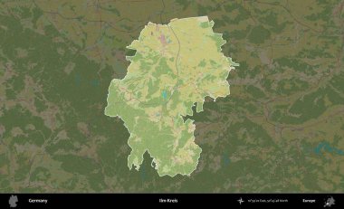 Ilm-Kreis. Almanya 'nın idari alanı koyu renkli bir Topografik İnsani Yardım Stili haritasına vurgulandı ve özetlendi