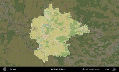 Landkreis Kitzingen. Almanya 'nın idari alanı koyu renkli bir Topografik İnsani Yardım Stili haritasına vurgulandı ve özetlendi