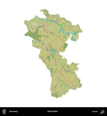 Kreis Kleve. Almanya 'nın idari bölgesi Topografik İnsani Stil Haritasında beyaza izole edildi
