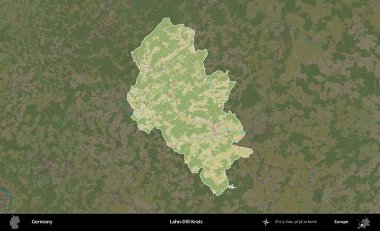 Lahn-Dill-Kreis. Almanya 'nın idari alanı koyu renkli bir Topografik İnsani Yardım Stili haritasına vurgulandı ve özetlendi