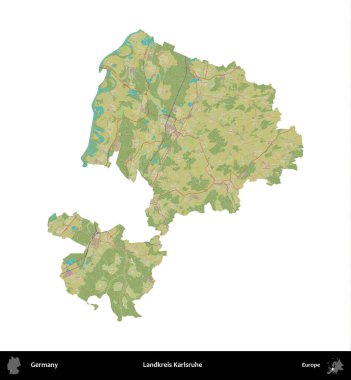 Landkreis Karlsruhe. Almanya 'nın idari bölgesi Topografik İnsani Stil Haritasında beyaza izole edildi