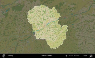 Landkreis Landshut. Almanya 'nın idari alanı koyu renkli bir Topografik İnsani Yardım Stili haritasına vurgulandı ve özetlendi