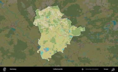 Liebenwerda. Almanya 'nın idari alanı koyu renkli bir Topografik İnsani Yardım Stili haritasına vurgulandı ve özetlendi
