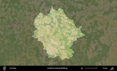 Landkreis Limburg-Weilburg. Almanya 'nın idari alanı koyu renkli bir Topografik İnsani Yardım Stili haritasına vurgulandı ve özetlendi