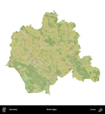 Kreis Lippe. Almanya 'nın idari bölgesi Topografik İnsani Stil Haritasında beyaza izole edildi