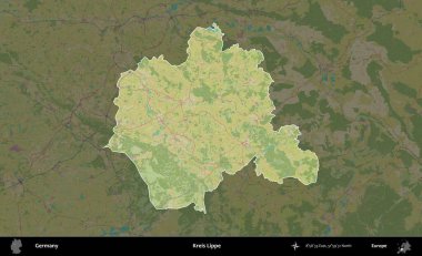 Kreis Lippe. Almanya 'nın idari alanı koyu renkli bir Topografik İnsani Yardım Stili haritasına vurgulandı ve özetlendi