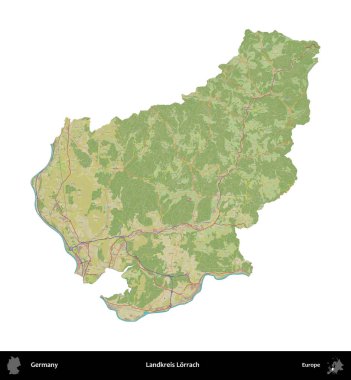 Landkreis Lorrach. Almanya 'nın idari bölgesi Topografik İnsani Stil Haritasında beyaza izole edildi