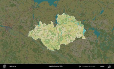 Ludwigslust-Parchim. Almanya 'nın idari alanı koyu renkli bir Topografik İnsani Yardım Stili haritasına vurgulandı ve özetlendi