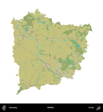 Meien. Almanya 'nın idari bölgesi Topografik İnsani Stil Haritasında beyaza izole edildi