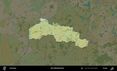 Amt Mittelholstein. Almanya 'nın idari alanı koyu renkli bir Topografik İnsani Yardım Stili haritasına vurgulandı ve özetlendi
