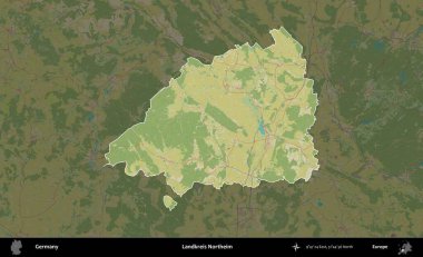 Landkreis Northeim. Almanya 'nın idari alanı koyu renkli bir Topografik İnsani Yardım Stili haritasına vurgulandı ve özetlendi