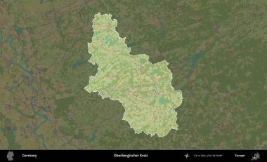 Obergischer Kreis. Almanya 'nın idari alanı koyu renkli bir Topografik İnsani Yardım Stili haritasına vurgulandı ve özetlendi