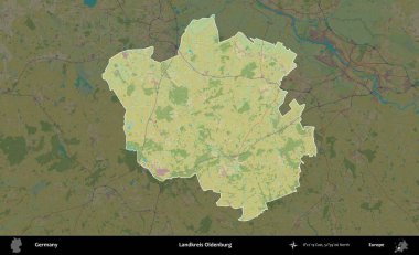 Landkreis Oldenburg. Almanya 'nın idari alanı koyu renkli bir Topografik İnsani Yardım Stili haritasına vurgulandı ve özetlendi