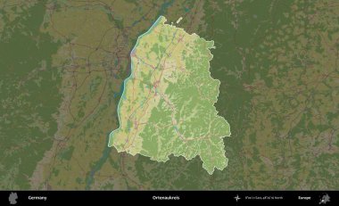Ortenaukreis. Almanya 'nın idari alanı koyu renkli bir Topografik İnsani Yardım Stili haritasına vurgulandı ve özetlendi