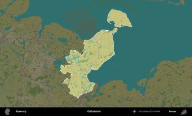 Ostholstein. Almanya 'nın idari alanı koyu renkli bir Topografik İnsani Yardım Stili haritasına vurgulandı ve özetlendi