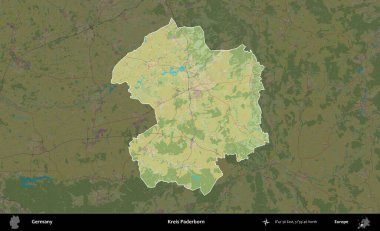 Kreis Paderborn. Almanya 'nın idari alanı koyu renkli bir Topografik İnsani Yardım Stili haritasına vurgulandı ve özetlendi