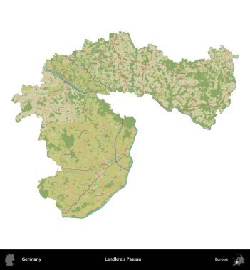Landkreis Passau. Almanya 'nın idari bölgesi Topografik İnsani Stil Haritasında beyaza izole edildi