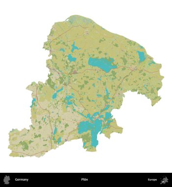 Plon. Almanya 'nın idari bölgesi Topografik İnsani Stil Haritasında beyaza izole edildi