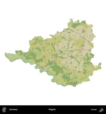 Prignitz. Almanya 'nın idari bölgesi Topografik İnsani Stil Haritasında beyaza izole edildi
