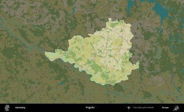 Prignitz. Almanya 'nın idari alanı koyu renkli bir Topografik İnsani Yardım Stili haritasına vurgulandı ve özetlendi