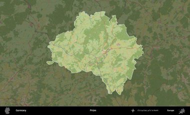 Prum. Almanya 'nın idari alanı koyu renkli bir Topografik İnsani Yardım Stili haritasına vurgulandı ve özetlendi