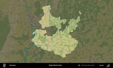 Rhein-Neckar-Kreis. Almanya 'nın idari alanı koyu renkli bir Topografik İnsani Yardım Stili haritasına vurgulandı ve özetlendi