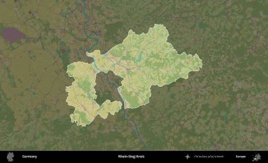 Rhein-Sieg-Kreis. Almanya 'nın idari alanı koyu renkli bir Topografik İnsani Yardım Stili haritasına vurgulandı ve özetlendi
