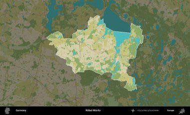Robel-Muritz. Almanya 'nın idari alanı koyu renkli bir Topografik İnsani Yardım Stili haritasına vurgulandı ve özetlendi