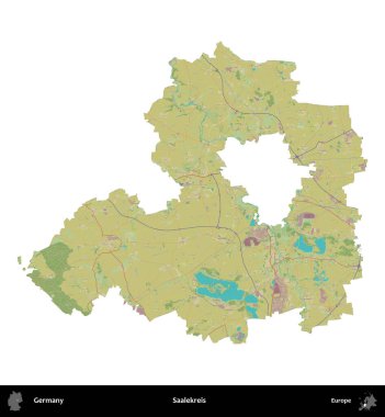 Saalekreis. Almanya 'nın idari bölgesi Topografik İnsani Stil Haritasında beyaza izole edildi