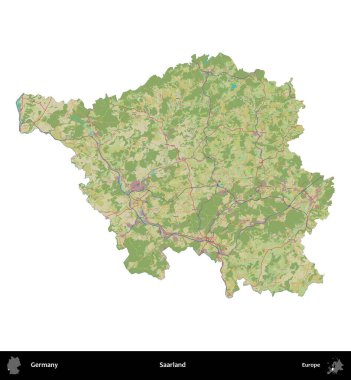 Saarland 'da. Almanya 'nın idari bölgesi Topografik İnsani Stil Haritasında beyaza izole edildi