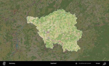 Saarland 'da. Almanya 'nın idari alanı koyu renkli bir Topografik İnsani Yardım Stili haritasına vurgulandı ve özetlendi