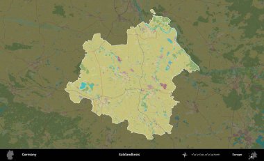 Salzlandkreis. Almanya 'nın idari alanı koyu renkli bir Topografik İnsani Yardım Stili haritasına vurgulandı ve özetlendi