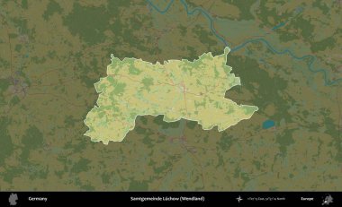 Samtgemeinde Luchow (Wendland). Almanya 'nın idari alanı koyu renkli bir Topografik İnsani Yardım Stili haritasına vurgulandı ve özetlendi