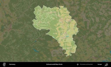 Schwarzwald-Baar-Kreis. Almanya 'nın idari alanı koyu renkli bir Topografik İnsani Yardım Stili haritasına vurgulandı ve özetlendi