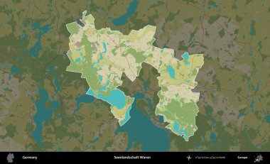 Manzara Waren 'ı gördüm. Almanya 'nın idari alanı koyu renkli bir Topografik İnsani Yardım Stili haritasına vurgulandı ve özetlendi